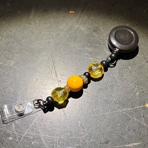 Yellow Beaded Retractable Badge Reel - Decorative ID Holder